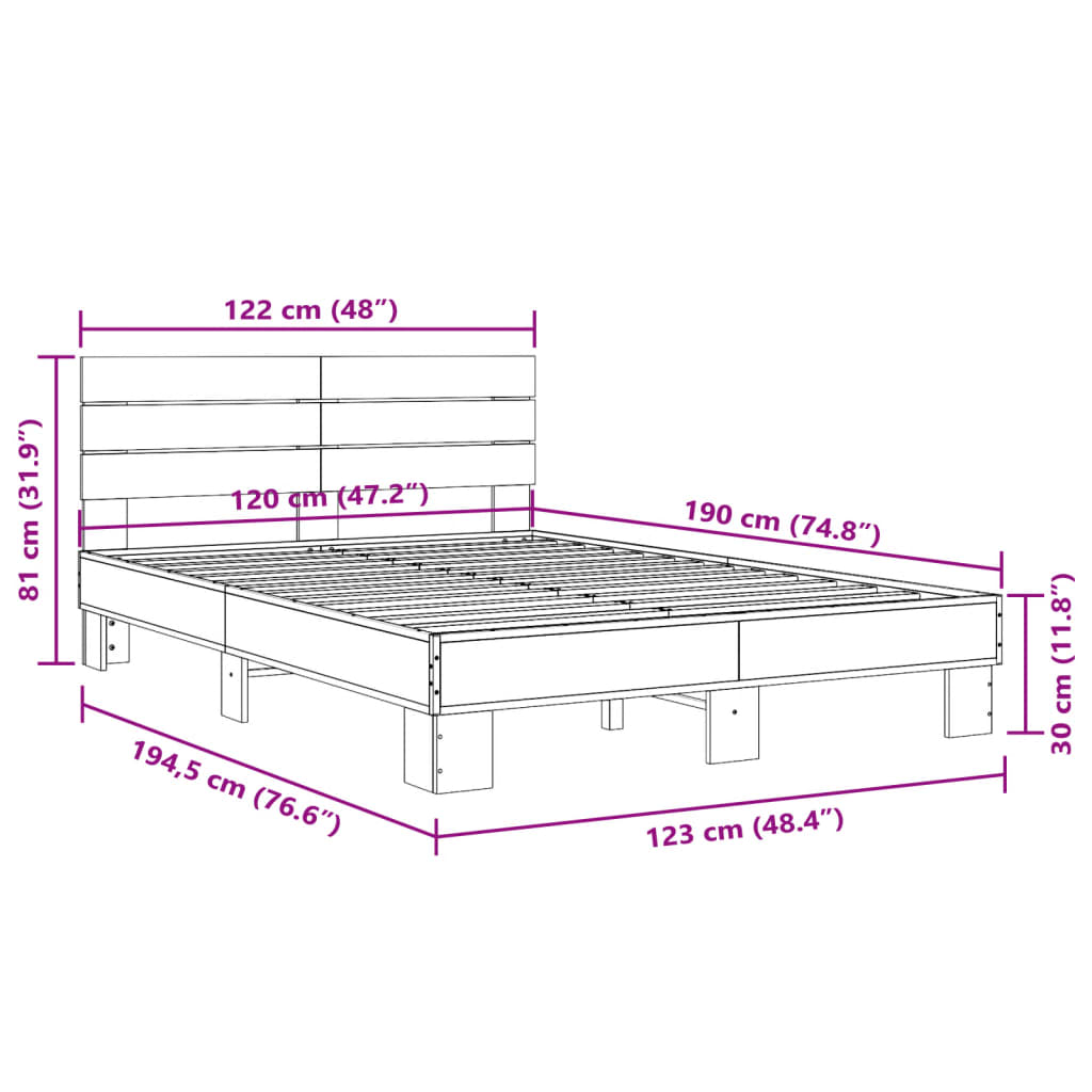 Estrutura de cama 120x190 cm derivados madeira/metal