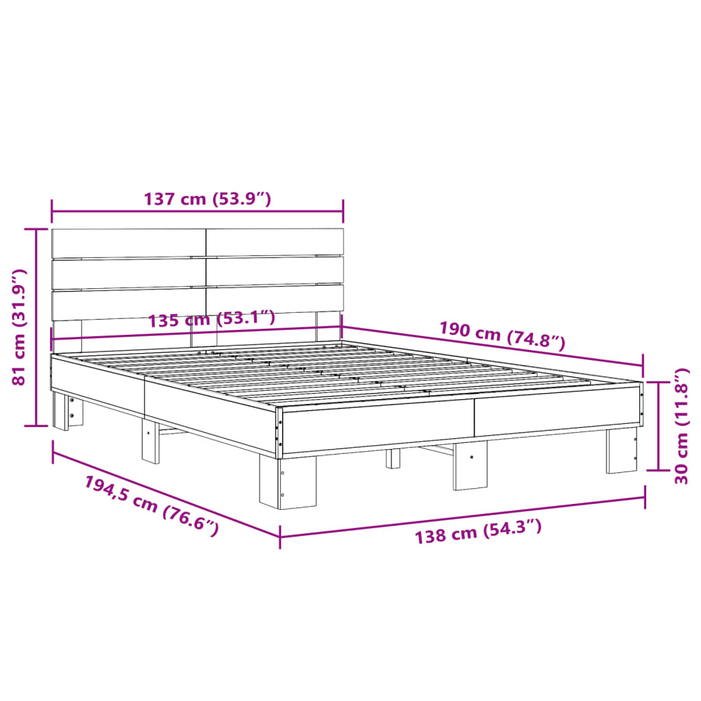 Estrutura de cama 135x190 cm derivados de madeira/metal preto