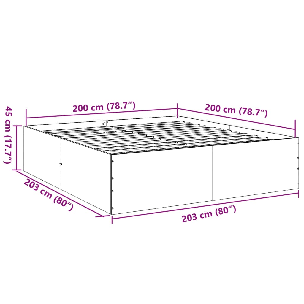 Estrutura de cama 200x200 cm derivados madeira carvalho sonoma