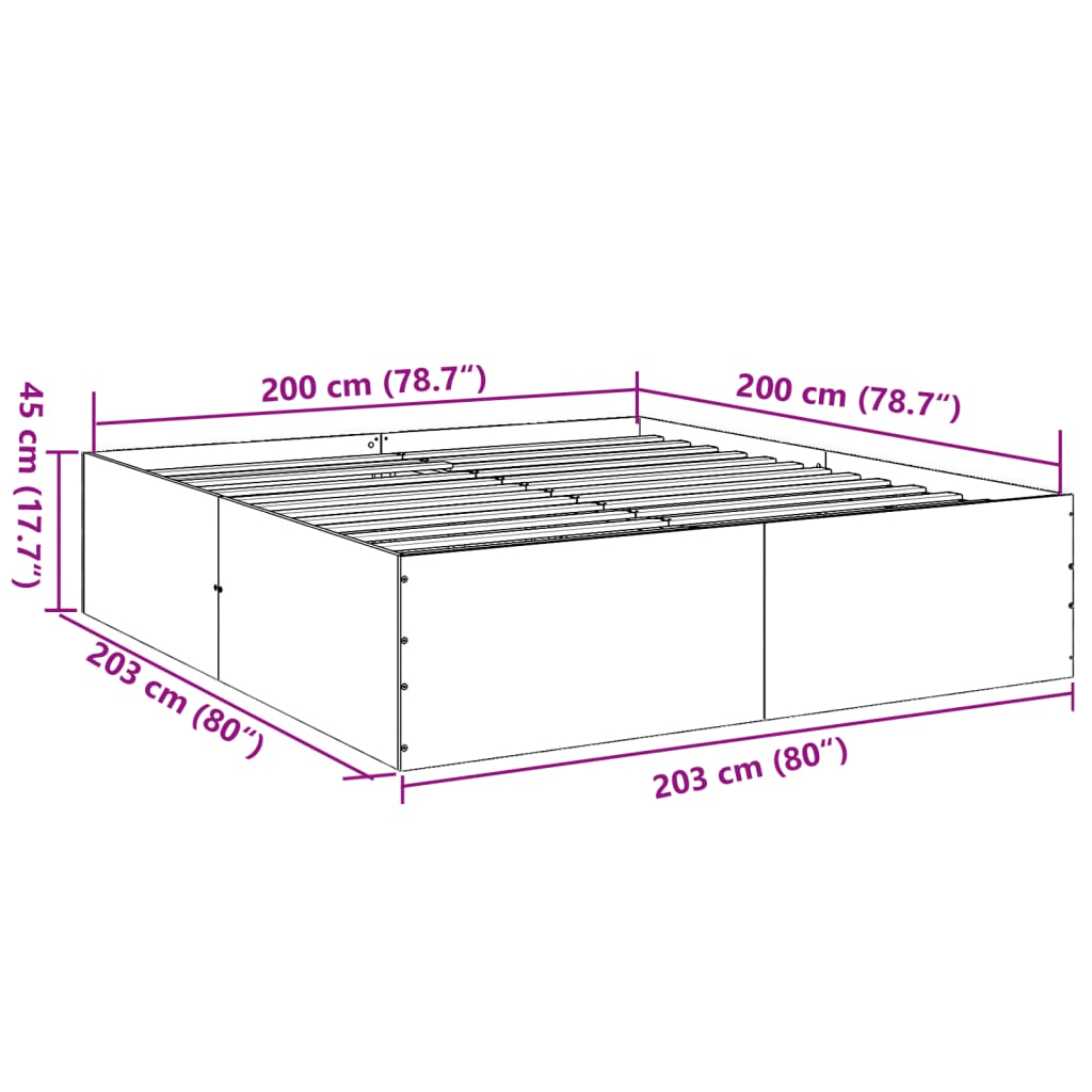 Estrutura de cama 200x200cm derivados madeira carvalho castanho