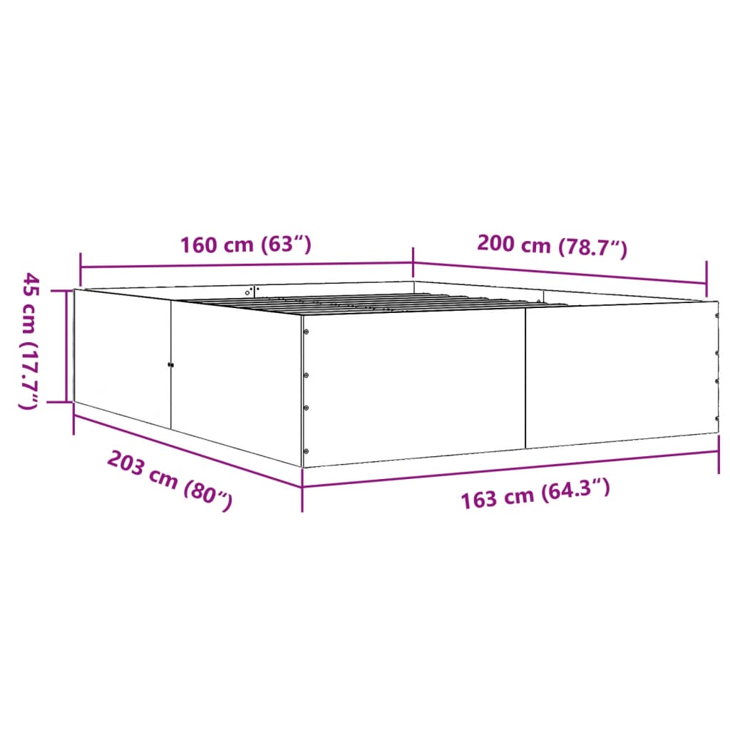 Estrutura de cama 160x200 cm derivados de madeira cinza sonoma