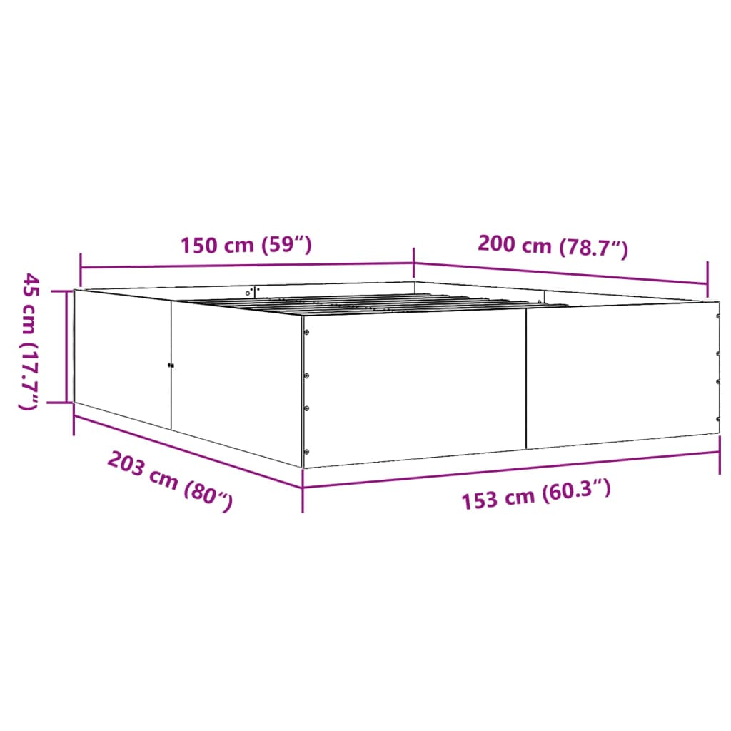 Estrutura de cama 150x200 cm derivados de madeira cinza sonoma