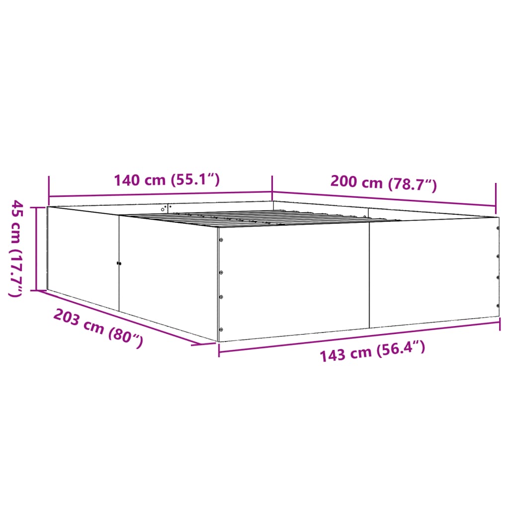 Estrutura de cama 140x200 cm derivados de madeira cinza sonoma