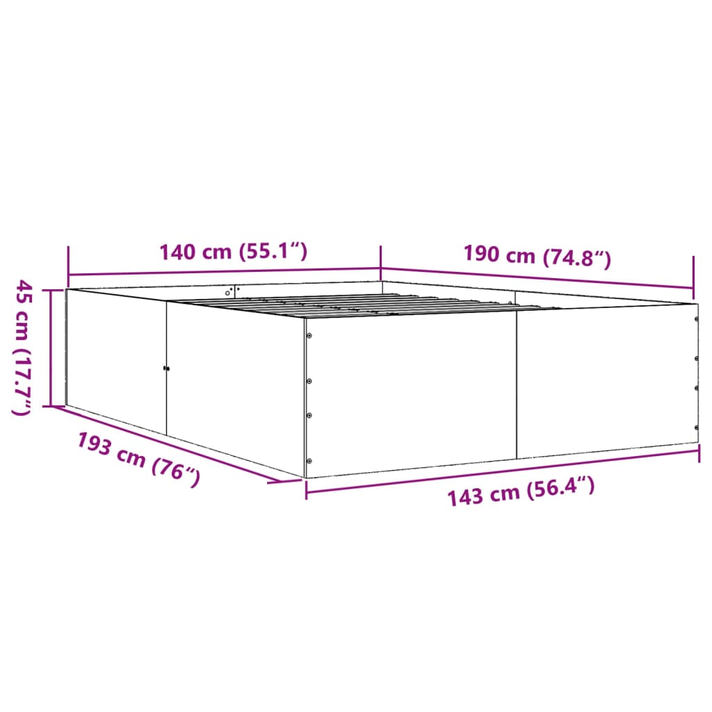 Estrutura de cama 140x190cm derivados madeira carvalho castanho