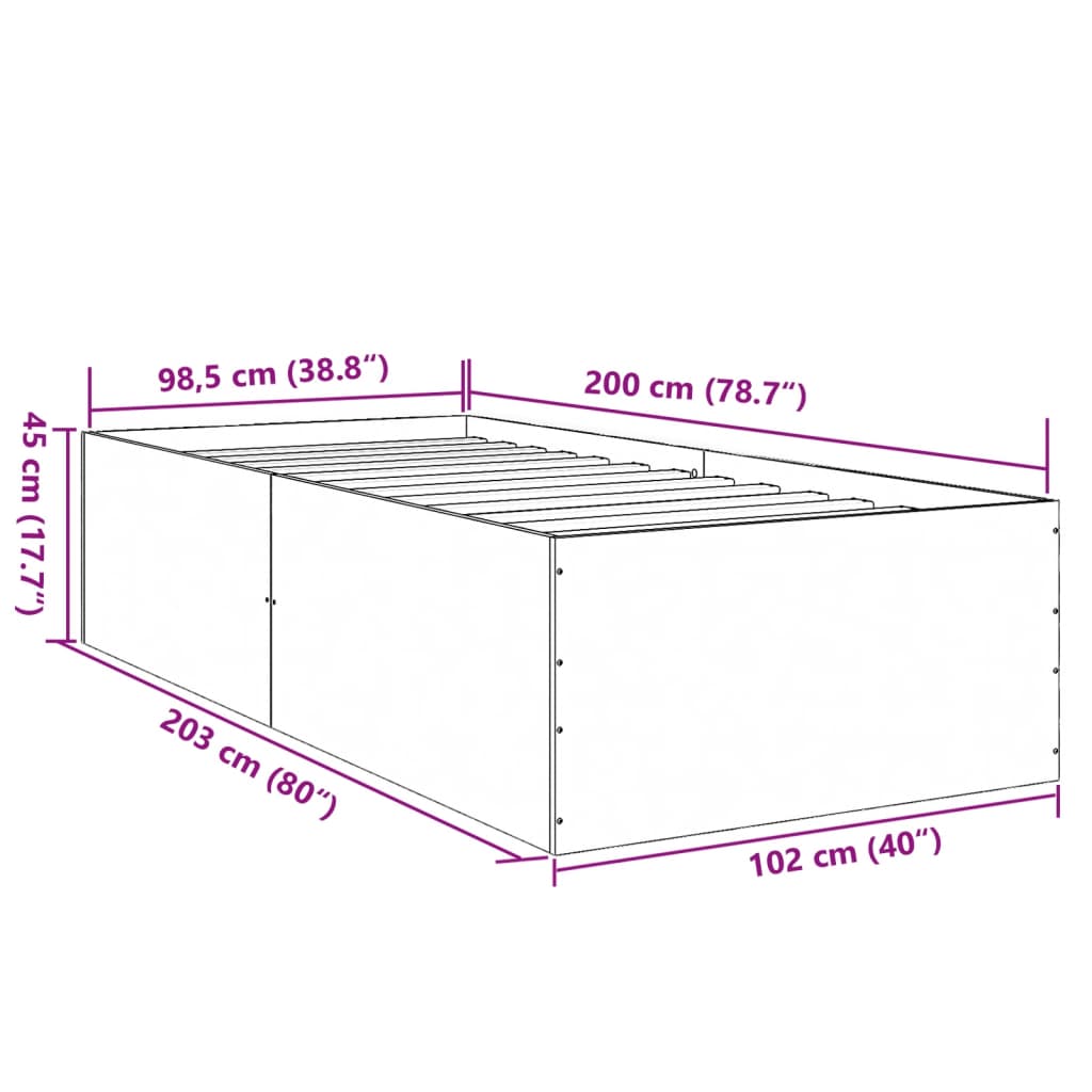 Estrutura cama 100x200 cm derivados de madeira cinzento sonoma