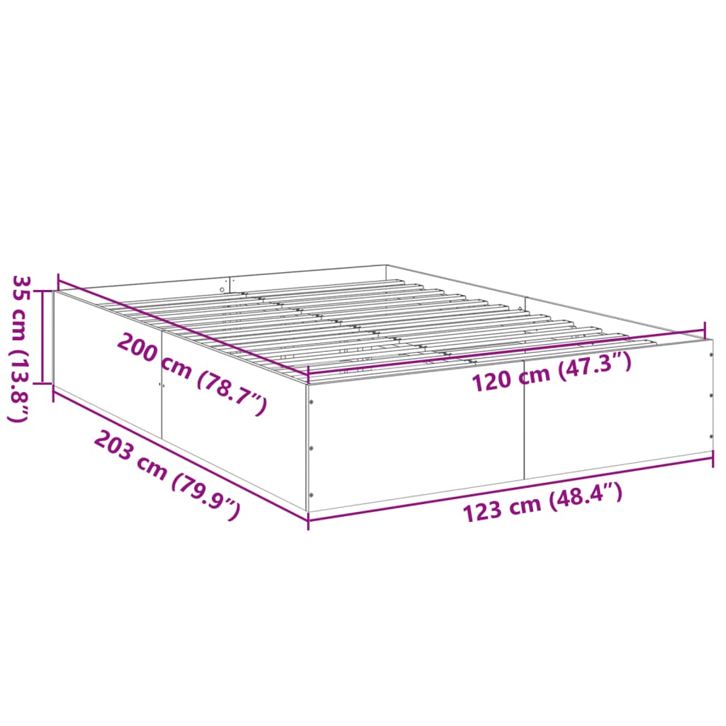 Estrutura de cama 120x200 cm derivados de madeira cinza sonoma