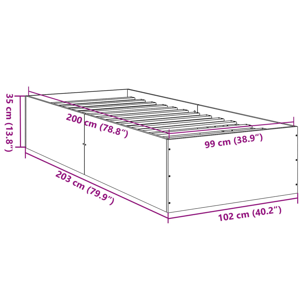 Estrutura de cama 100x200 cm derivados de madeira cinza sonoma