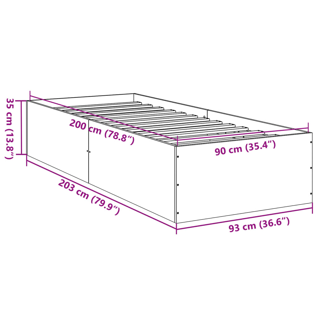 Estrutura de cama 90x200 cm derivados de madeira cinza sonoma