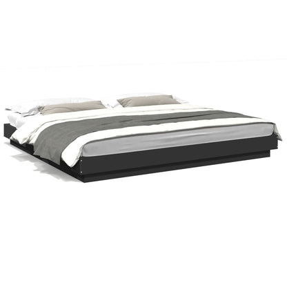 Estrutura cama c/ luzes LED 200x200cm derivados madeira preto