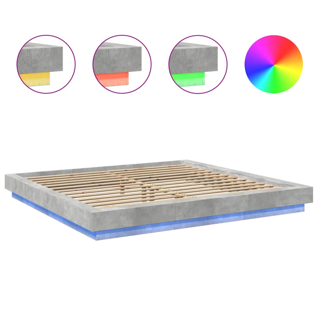 Estrutura cama c/ luzes LED derivados de madeira cinza cimento