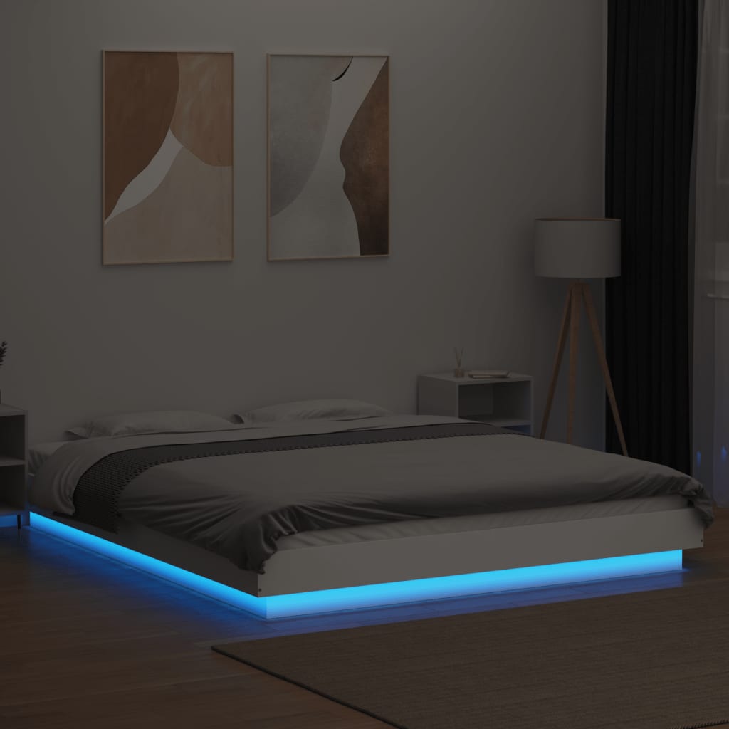 Estrutura cama c/ luzes LED 160x200 cm derivados madeira branco