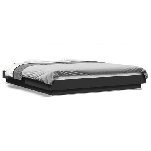 Estrutura cama c/ luzes LED 160x200 cm derivados madeira preto