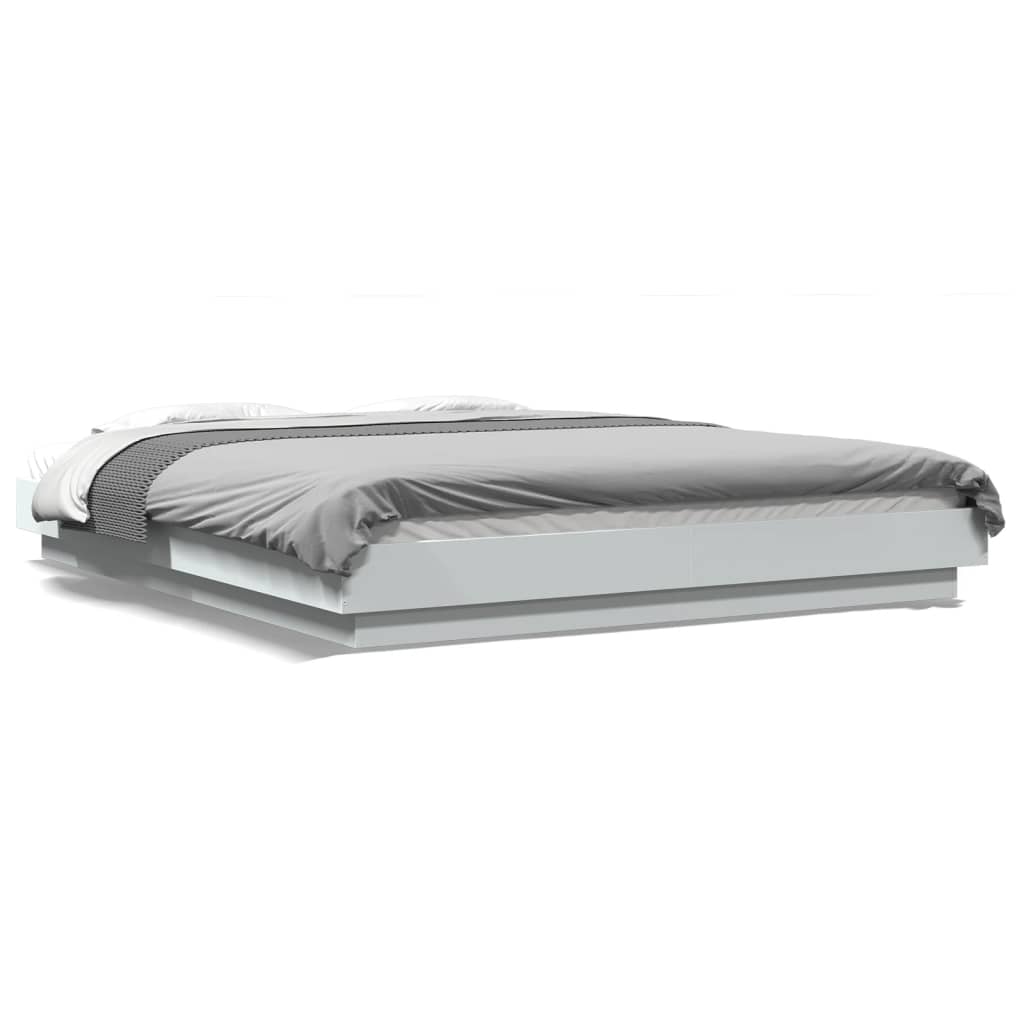 Estrutura cama c/ luzes LED 150x200 cm derivados madeira branco