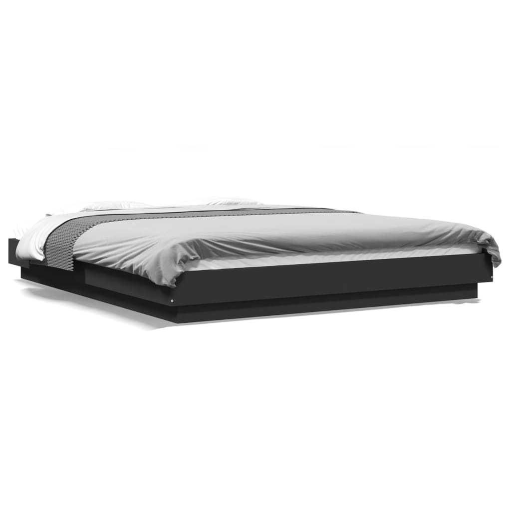 Estrutura cama c/ luzes LED 150x200 cm derivados madeira preto