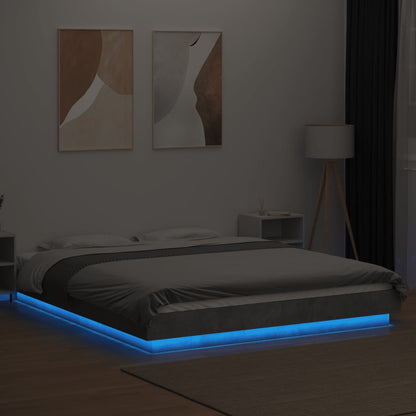 Estrutura cama c/ luzes LED derivados de madeira cinza cimento