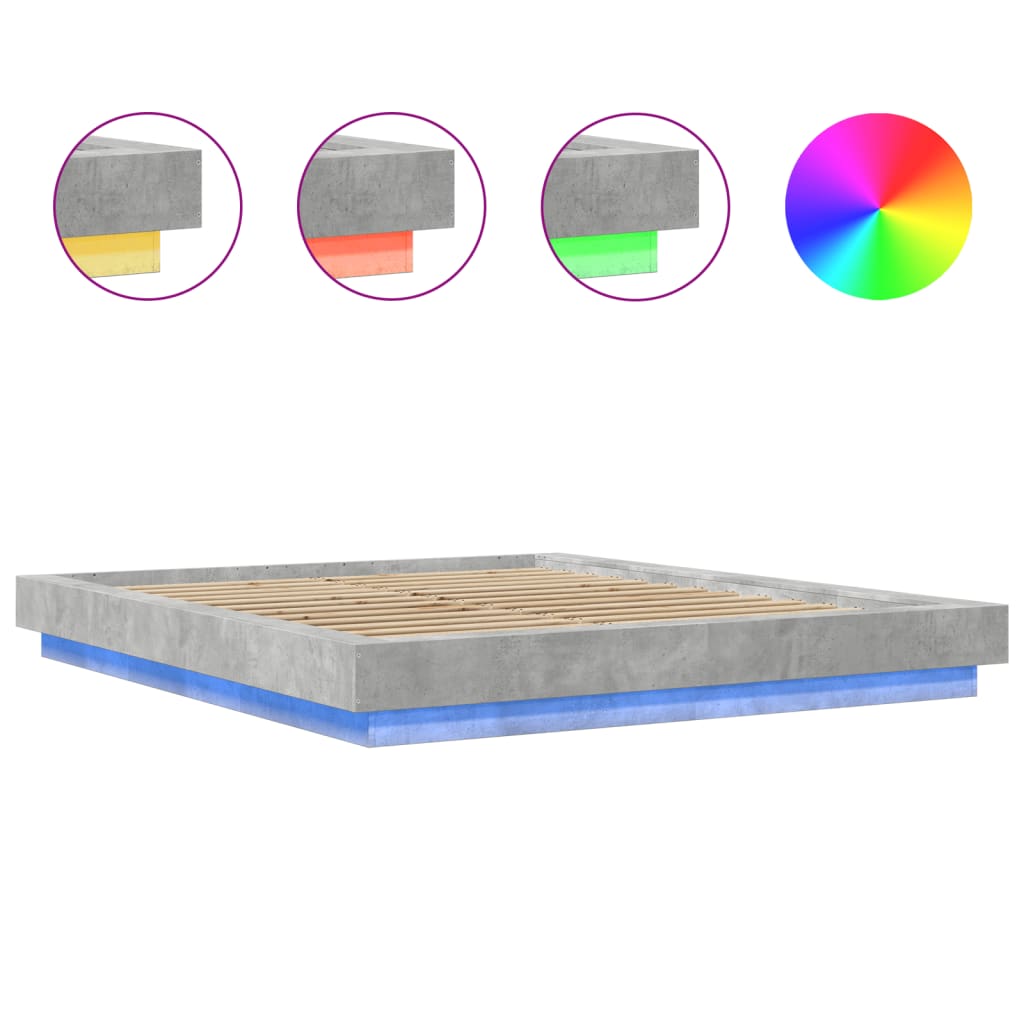 Estrutura cama c/ luzes LED derivados de madeira cinza cimento