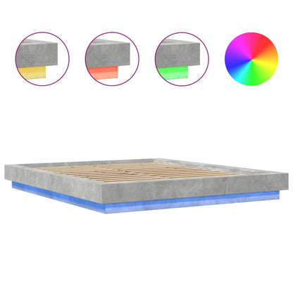 Estrutura cama c/ luzes LED derivados de madeira cinza cimento