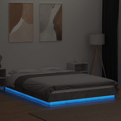 Estrutura cama c/ luzes LED derivados de madeira cinza cimento