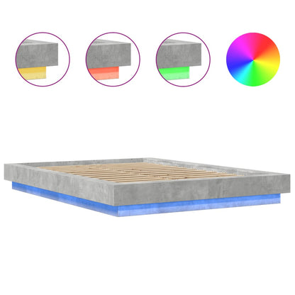 Estrutura cama c/ luzes LED derivados de madeira cinza cimento