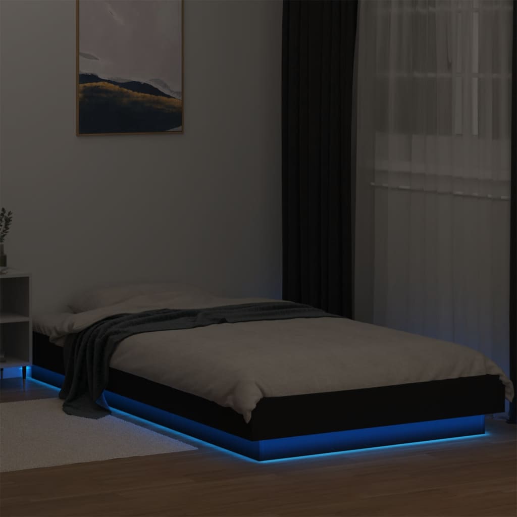 Estrutura cama c/ luzes LED 100x200 cm derivados madeira preto