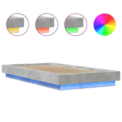 Estrutura de cama c/ luzes LED derivados madeira cinza cimento