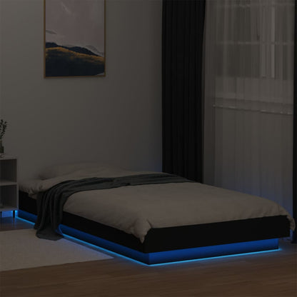 Estrutura de cama c/ luzes LED 90x200cm derivados madeira preto