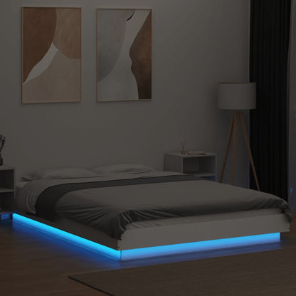 Estrutura cama c/ luzes LED 140x190 cm derivados madeira branco