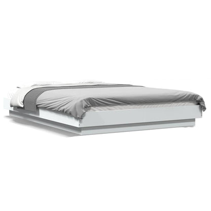 Estrutura cama c/ luzes LED 140x190 cm derivados madeira branco