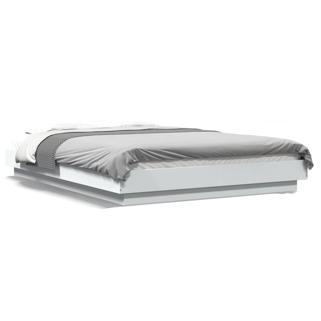 Estrutura cama c/ luzes LED 135x190 cm derivados madeira branco