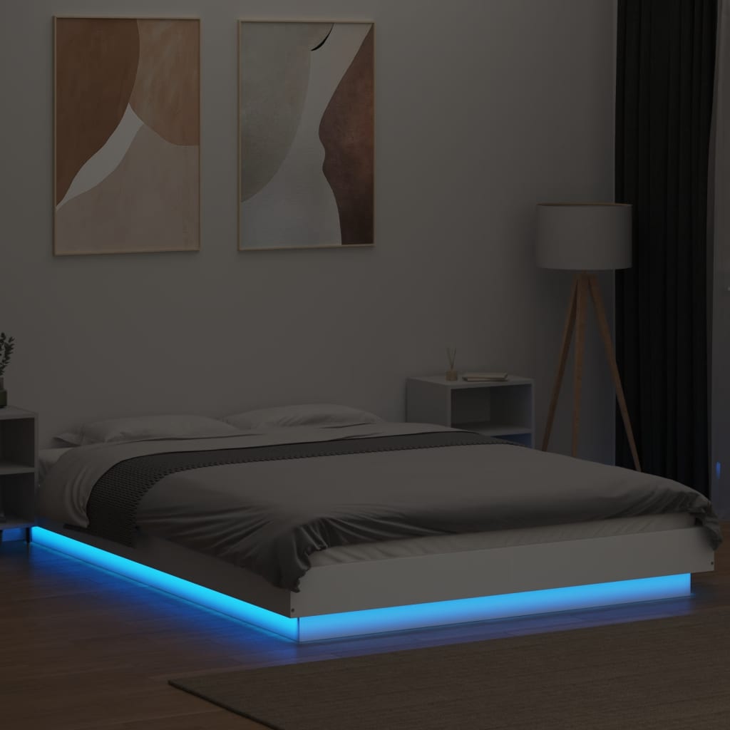 Estrutura cama c/ luzes LED 120x190 cm derivados madeira branco