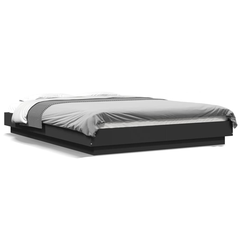 Estrutura cama c/ luzes LED 120x190 cm derivados madeira preto