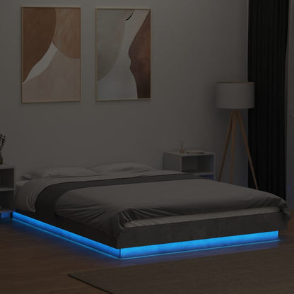 Estrutura cama c/ luzes LED derivados de madeira cinza cimento