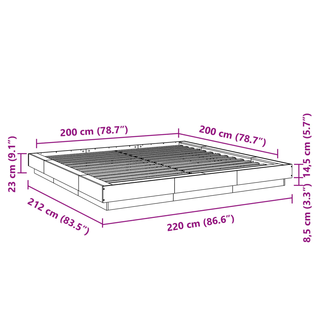 Estrutura de cama 200x200 cm derivados de madeira preto