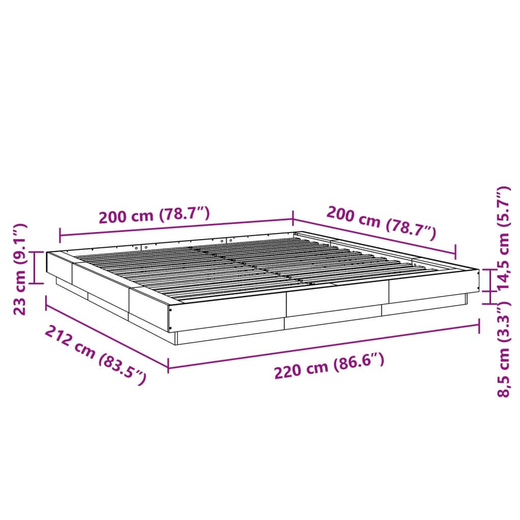 Estrutura de cama 200x200 cm derivados madeira carvalho sonoma