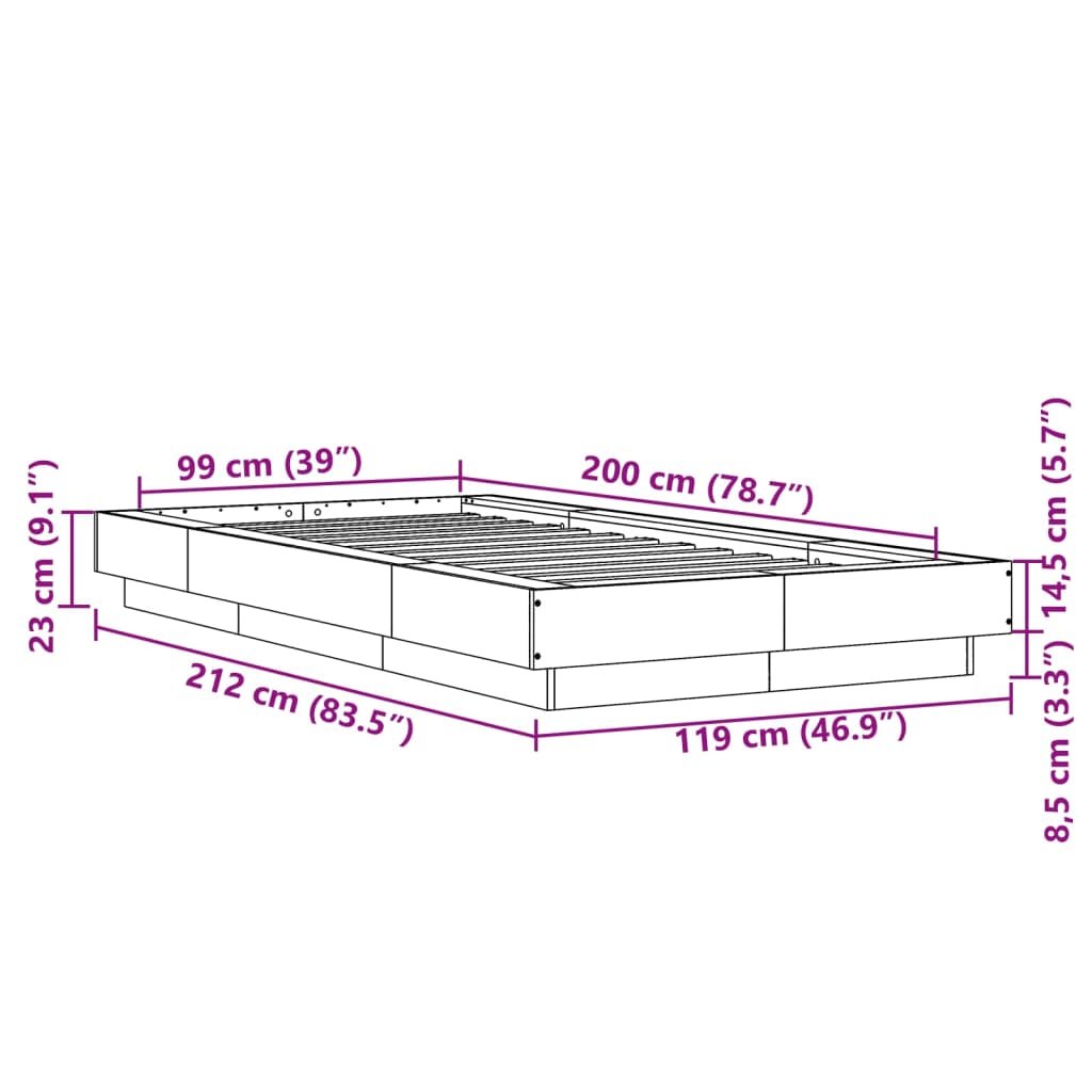 Estrutura de cama 100x200 cm derivados de madeira branco