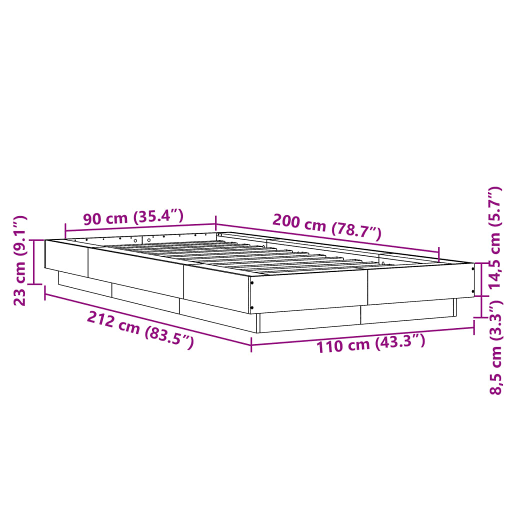 Estrutura de cama 90x200 cm derivados de madeira branco