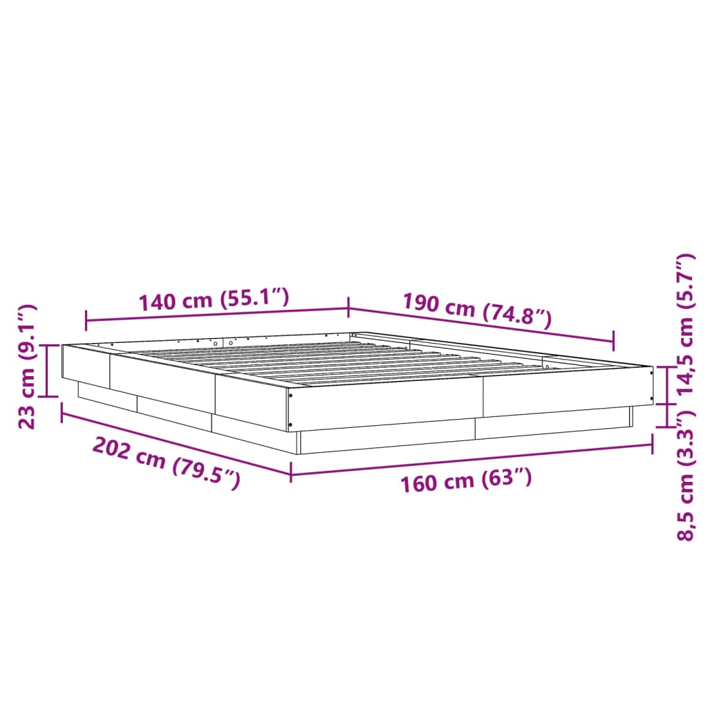 Estrutura de cama 140x190 cm derivados de madeira cinza cimento