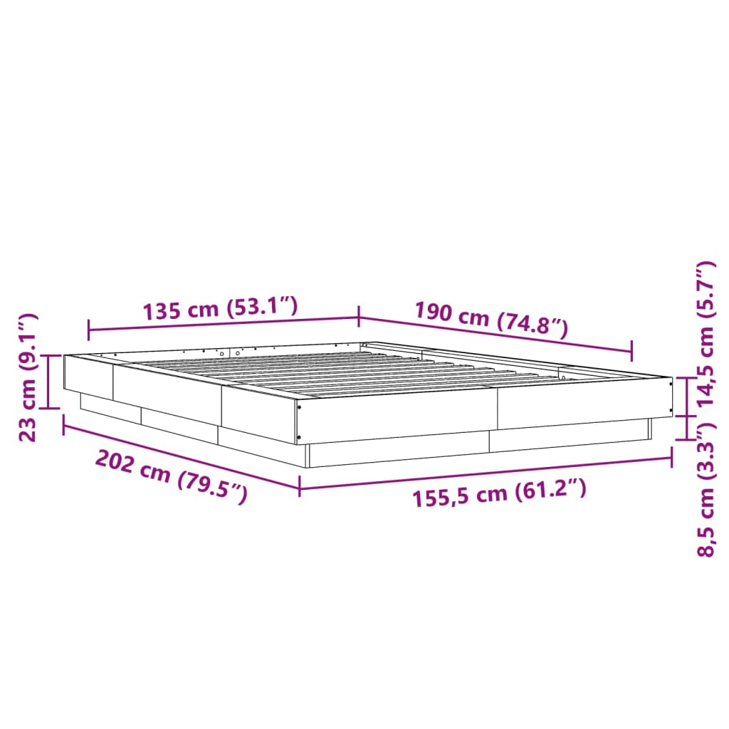 Estrutura de cama 135x190 cm derivados de madeira cinza cimento