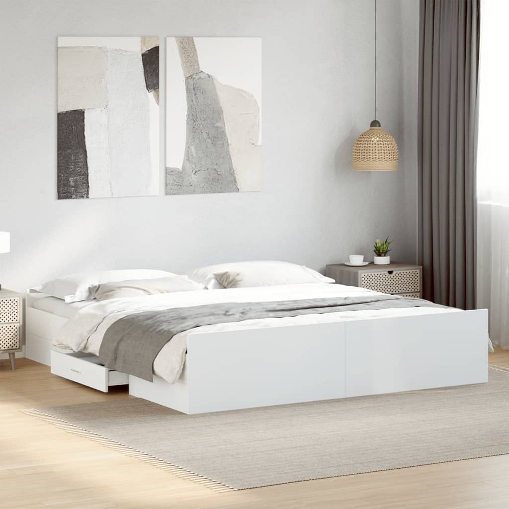 Estrutura de cama c/ gavetas 200x200cm derivados madeira branco