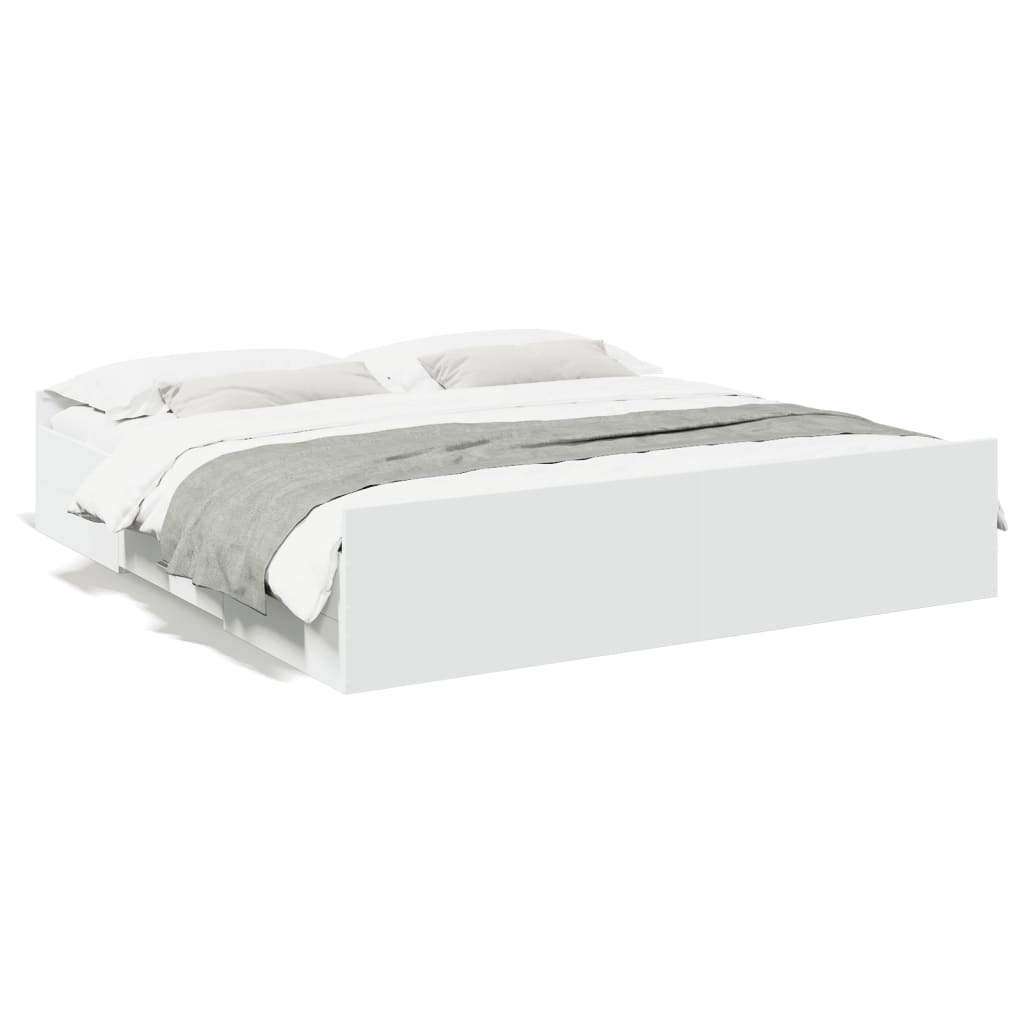 Estrutura de cama c/ gavetas 200x200cm derivados madeira branco