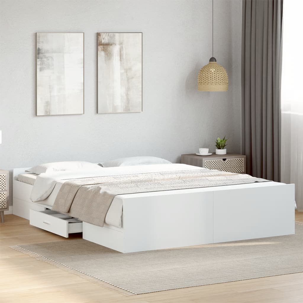 Estrutura de cama c/ gavetas 160x200cm derivados madeira branco