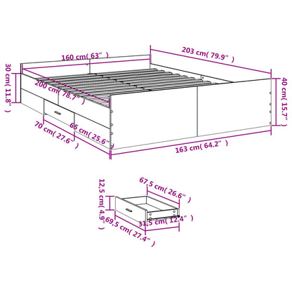 Estrutura de cama c/ gavetas 160x200cm derivados madeira branco