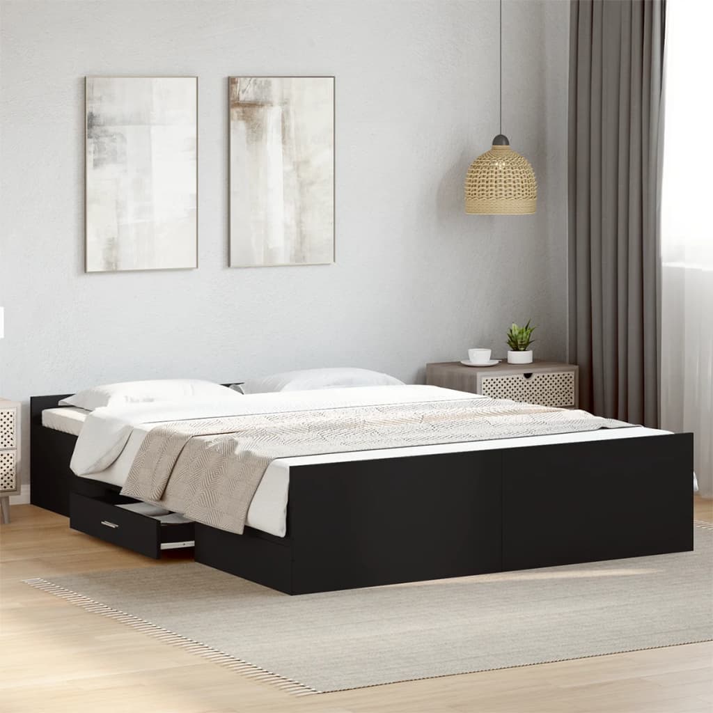 Estrutura de cama c/ gavetas 160x200 cm derivados madeira preto