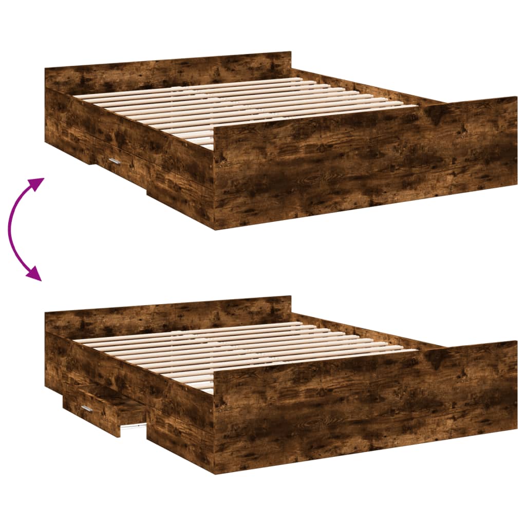 Estrutura de cama c/ gavetas derivados madeira carvalho fumado