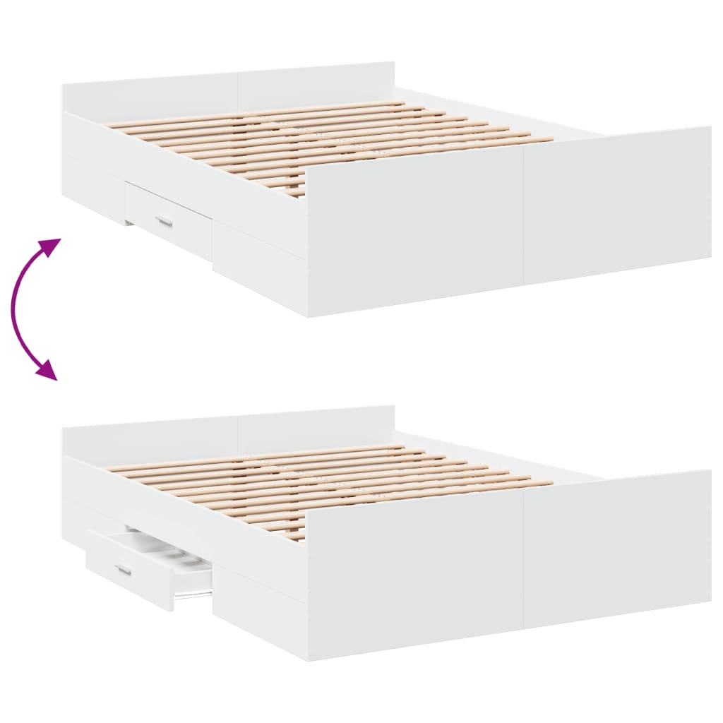 Estrutura de cama c/ gavetas 140x190cm derivados madeira branco