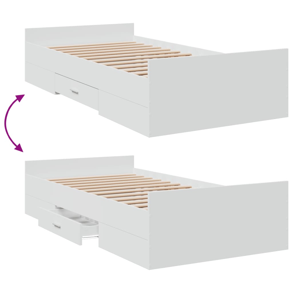 Estrutura de cama c/ gavetas 90x200 cm derivados madeira branco