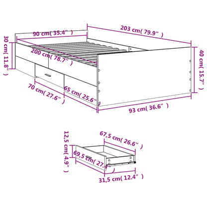 Estrutura de cama c/ gavetas 90x200 cm derivados madeira branco