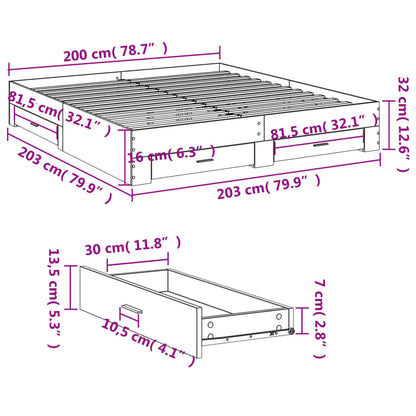 Estrutura de cama c/ gavetas 200x200 cm derivados madeira preto