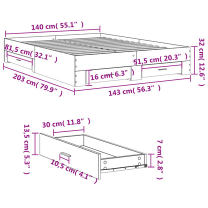 Estrutura de cama c/ gavetas 140x200cm derivados madeira branco