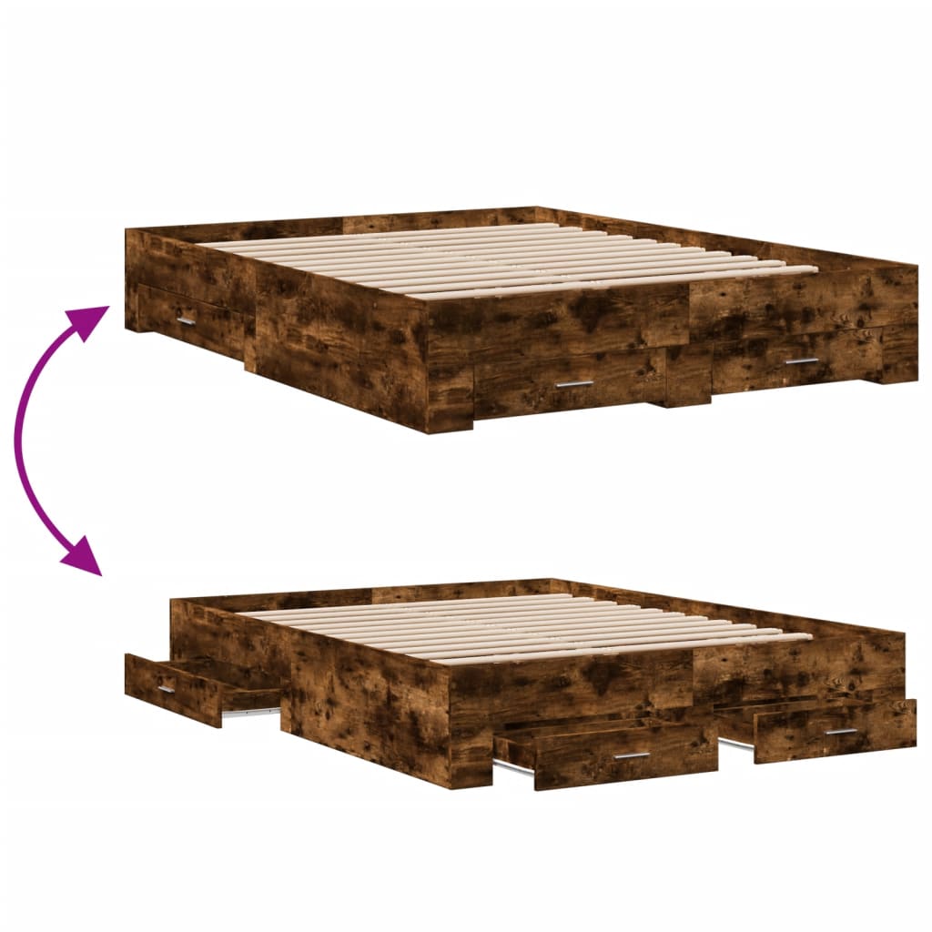 Estrutura de cama c/ gavetas derivados madeira carvalho fumado